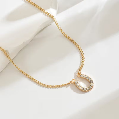 1pc Classic Simple Rhinestone Horse Shoe Pendant Chain Necklace