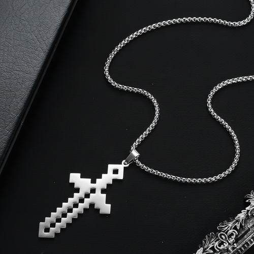 Collar espada pixelada plateada