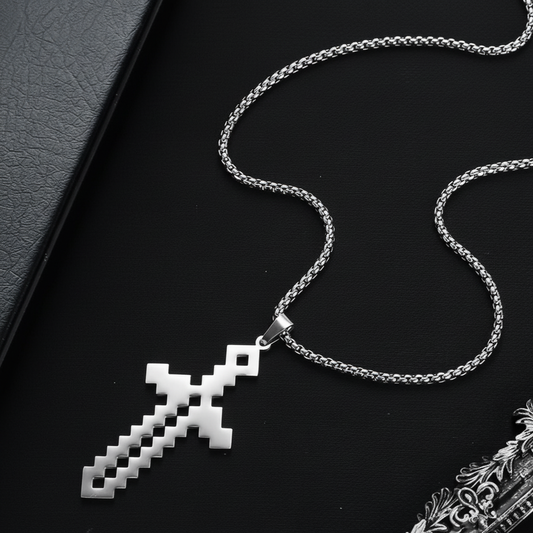 Collar espada pixelada plateada